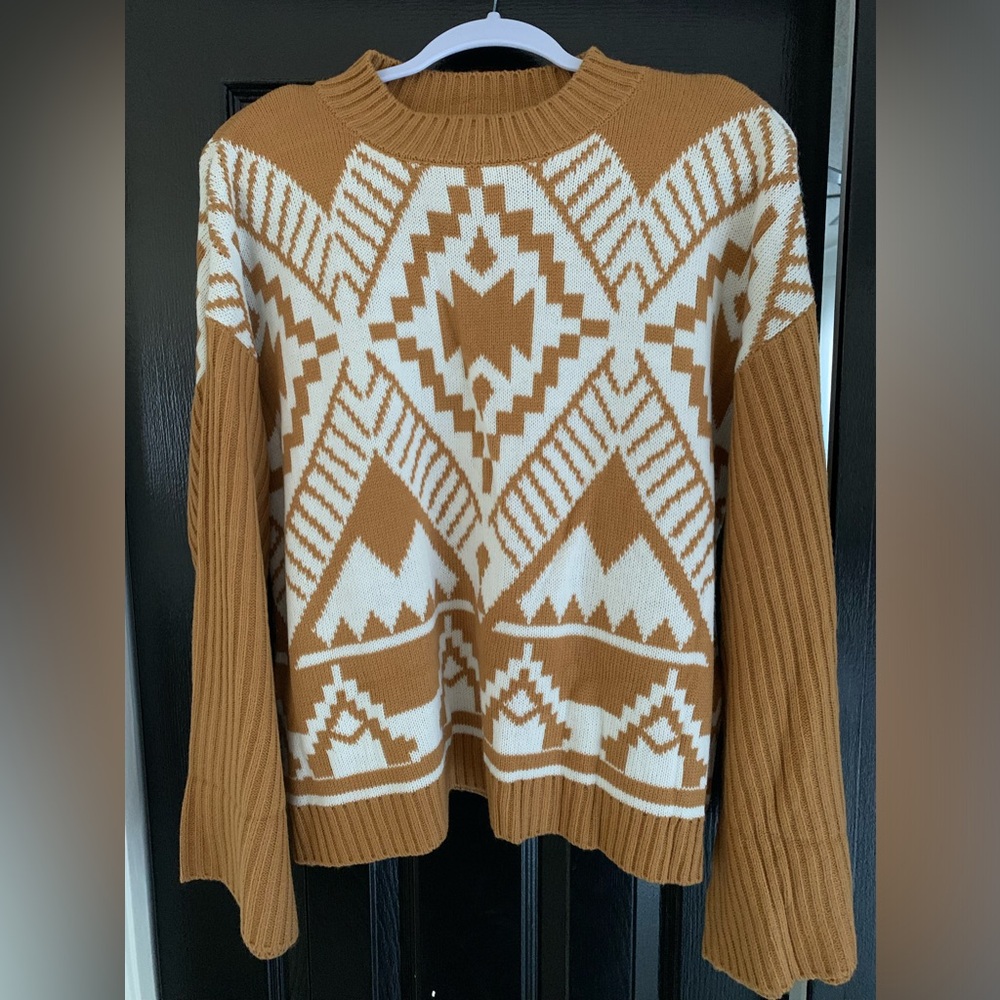 WRANGLER RETRO VINTAGE PULLOVER AZTEC PRINT BELL SLEEVE SWEATER NWT SZ Small